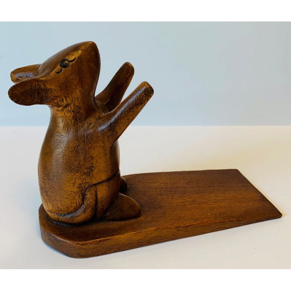 Mouse Doorstop Carved Wood Stained - Picture 2 of 8